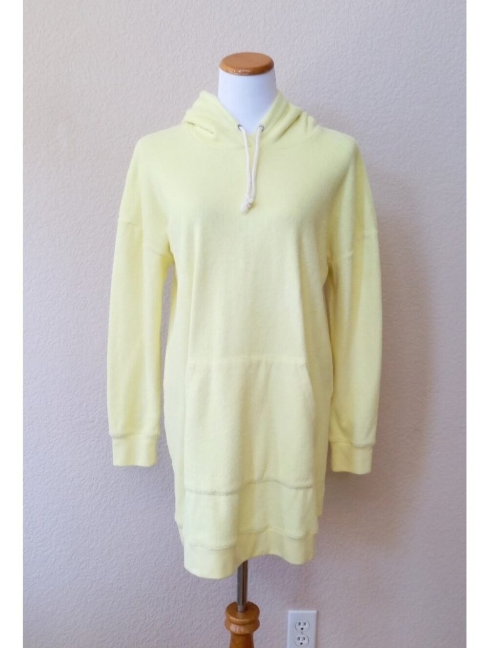 Outerknown organic cotton blend yellow Terrycloth hooded pullover sweater dress